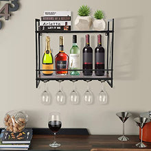Portabottiglie Scaffale galleggiante Scaffale per vino Espositori per vino galleggianti a parete con mensola in legno a 2 livelli per la decorazione della cucina del soggiorno per Bar di casa