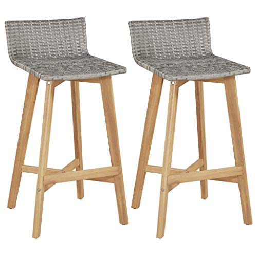 Tidyard 2 pz Sedie da Bar Sedie da Sala da Pranzo Sgabelli Polyrattan e Legno Massello d'Acacia 40x45x90 cm