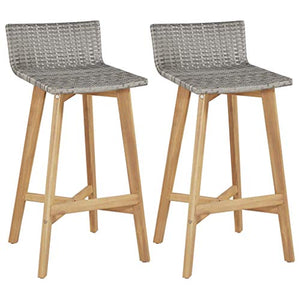 Tidyard 2 pz Sedie da Bar Sedie da Sala da Pranzo Sgabelli Polyrattan e Legno Massello d'Acacia 40x45x90 cm