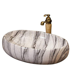 lilili Lavabo da Appoggio Lavandini Ovali in Stile Vintage in Ceramica in Stile Vintage for Lavabo Lavabo da Appoggio in Ceramica Lavabo Lavandino Bagno 63x42x13cm (Color : No Accessories)