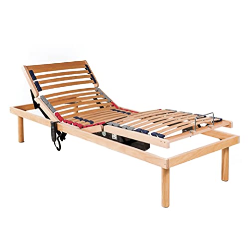 MEMORYLINE Super Offerta - Luxury Line Rete elettrica motorizzata singola (80x190), doppio motore OKIN, telaio in legno di faggio, ammortizzatori in SBS-TPEE, Dispositivo medico per sgravi fiscali