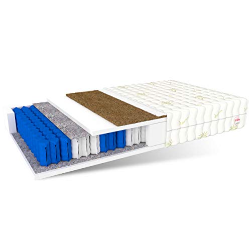 Materasso FDM EUROPA 120x200 a molle insacchettate 7 zone Rigidità H4 H3 (Rigido - Medio Rigido) Altezza 18 cm Cocco Schiuma poliuretanica Rivestimento poliestere sfoderabile e lavabile con cerniera