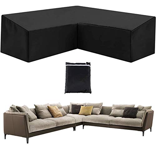 HSGAV Mobili Giardino Copertura per Divano Ad Angolo Copertura per Esterno Impermeabile a Forma di V Antipolvere, 420d Copertura per Divano da Giardino, con Custodia, 215x215x87cm, Nero