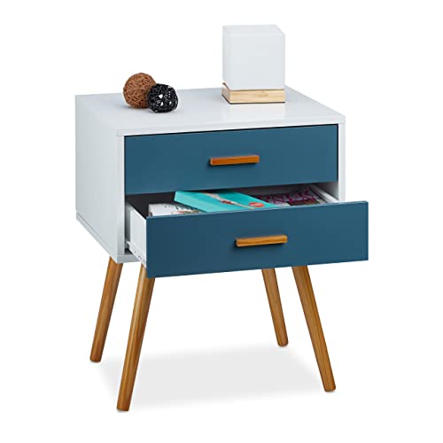 Relaxdays Mobiletto da Salotto in Design Scandinavo, 2 Cassetti Retrò, Laccato Opaco, HxLxP 58x41x48 cm, Bianco Turchese