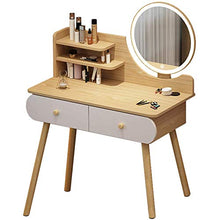 Mobili per Camera da Letto Toeletta per Ragazza, Toeletta A LED, Specchio per Trucco Circolare, 2 Pastiglie per Medicazione, Marrone,1