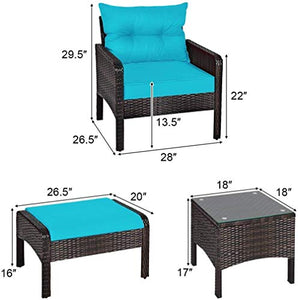 YRRA Furniture in Vimini Set da 5 Pezzi PE in Vimini Rattan all'aperto Tutto Meteo cuscinato divani e ottomana Set Prato Piscina Piscina Balcone Conversazione Set Set Chat (Turchese)-Turchese