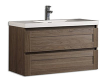 Jindoli - Set completo di mobili da bagno, 100 cm, colore: marrone, con 1 mobile da bagno a 2 cassetti + un mobile alto a specchio a 3 ante e una colonna 2 ante reversibile.