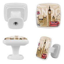 Set di 4 maniglie rotonde per armadio da cucina, credenza, cassettiera, cassettiera, con viti, per cucina, comò, armadietto, bagno, armadio, stile retrò Londra, bandiera britannica