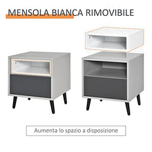 HOMCOM Mobiletto Basso Comodino con Cassetto e Mensola Rimovibile, Gambe in Metallo, per Casa Ufficio, Grigio e Bianco, 40x40x45cm