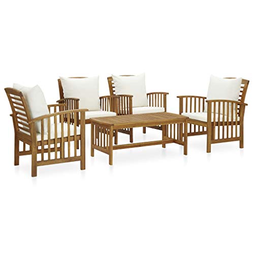 SKM Set Divani da Giardino 5 pz con Cuscini in Massello di Acacia (48kg) Marrone-7978