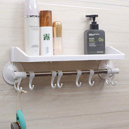 UWY Mensola del Bagno Senza Foratura Portaoggetti per Doccia a Parete Supporto Bianco Supporto per aspirazione Supporto a 1 Livello Cestello portaoggetti in plastica Barra di drenaggio per asciu
