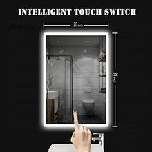 Kjzeex Specchio da bagno a LED, 50 x 70 cm, con illuminazione, luce bianca fredda, specchio da parete con interruttore touch