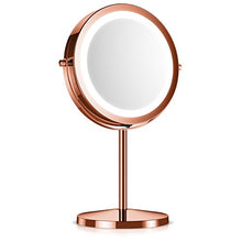 Navaris specchio ingrandente con luce LED - specchio luminoso 5:1 ingrandimento x5 specchietto girevole per il trucco da appoggio luce integrata rame