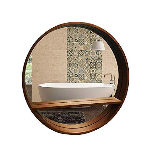 XIAOQIAO Specchio da Bagno con Ripiano Portaoggetti Specchio da toeletta Rotondo Nordico Specchio da Portico in Legno di Moda Semplice da Appendere, per vanità da Bagno