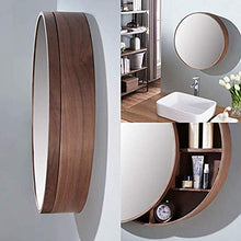 PAN&PAN Armadietto da Bagno in Legno massello Specchio Tondo Armadietto a Specchio Armadi Push-Pull Noce 50 * 50cm
