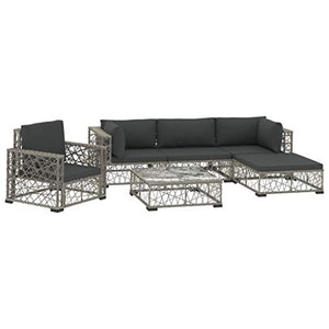 Festnight 6 pz Set Divani da Giardino con Poltrona Polyrattan Grigio,Set Divani Angolari da Giardino in Rattan,Set Divani Modulari da Giardino per Esterno in Rattan,Salotto da Giardino