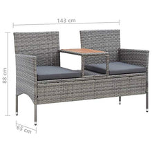 vidaXL Panca da Giardino a 2 Posti con Tavolino Panchina con Tavolinetto Sedile da Esterni Sedia Mobili da Giardino per Patio 143 cm Polyrattan Grigio