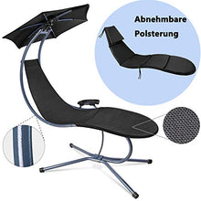 RANSENERS® Sdraio Sospesa, Lettino a dondolo da giardino, sedia relax, Con ombrellone regolabile e portabicchieri, carico massimo 160 kg, con rapporti di prova tedesco TÜV, Nero