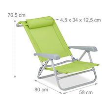Relaxdays Sedia Pieghevole, Poggiatesta, Apribottiglia, Braccioli Regolabili, 120 kg, Plastica, Acciaio, Verde