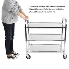 Estink - Carrello da servizio con ruote, 3 livelli in acciaio, carrello da cucina, vassoi da catering, grande carrello per il pranzo, trolley con freno per hotel e bagno, 850 x 900 x 450 mm, 1 pezzo