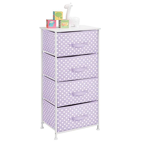 mDesign Comò piccolo in fibra sintetica, struttura in metallo – Cassettiera moderna ideale in camera da letto, corridoio, bagno, cameretta ecc. – Canterano con 4 cassetti – viola chiaro/bianco