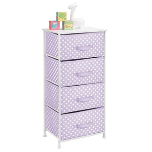 mDesign Comò piccolo in fibra sintetica, struttura in metallo – Cassettiera moderna ideale in camera da letto, corridoio, bagno, cameretta ecc. – Canterano con 4 cassetti – viola chiaro/bianco