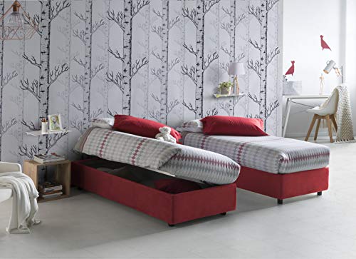 Talamo Italia Letto contenitore Una piazza e mezza Silvia Sommier, Made in Italy, Letto con rivestimento in tessuto, Apertura laterale, adatto per materasso cm 120x190, Rosso
