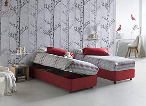 Talamo Italia Letto contenitore Una piazza e mezza Silvia Sommier, Made in Italy, Letto con rivestimento in tessuto, Apertura laterale, adatto per materasso cm 120x190, Rosso