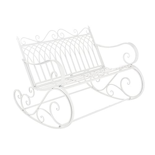 [en.casa] Panca a Dondolo da Giardino/Terrazza Panchina in Metallo per Uso Esterno in Stile Vintage Sedia a 2 Posti Oscillante - Bianco