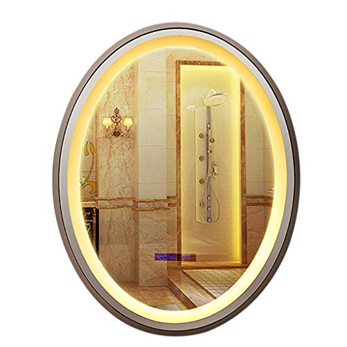 AJH Specchio da Bagno Specchio da Parete Moderno Illuminato a LED con dimmer e luci Funzione antiappannamento a Parete Display della Temperatura del Tempo Specchio di cortesi