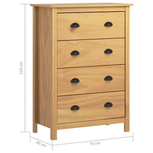Mobile portaoggetti con 4 cassetti, cassettiera bianca in legno di pino massiccio per soggiorno, ingresso e camera da letto, 79 x 40 x 110 cm, marrone miele
