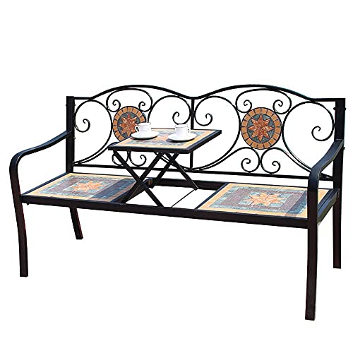 GaoF Panchina da Giardino in ghisa da 59 Pollici, panchina da Giardino in ghisa, panchina da Esterno Resistente alle intemperie con Tavolo Centrale Regolabile, panchina in Metallo retrò a 2 posti,