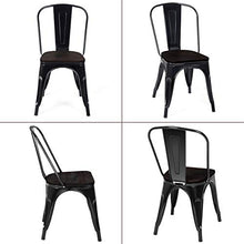DREAMADE Set di 4 Sedie in Metallo e in Legno di Olmo, Sedie Compatte, Antiruggine e Impilabili, Sedie in Stile Industriale, Ideali per Cucina, Soggiorno e Giardino, 51 x 44 x 85,5 cm (Nero)
