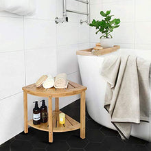 QWET Sgabello da Bagno in bambù, Salva Spazio per Organizzare Sgabello per Bambini in Legno, Adatto per Bagno, Passaggio D'Ingresso, Balcone, con Tappetino,15.7 * 15.7 * 16.9inch