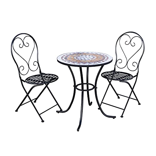 Chillvert Set da Giardino/Balcone 1 Tavolo e Due Sedie Anghiari Pieghevole in Acciaio e Mosaico in Ceramica