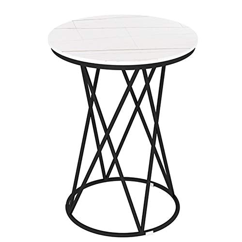 HWF Tavolino Salotto Soggiorno Giardino Nero Tavolino Laterale, Il Giro Comodino per Soggiorno/Camera da Letto/Ufficio/Piccoli spazi, Piano in Pietra sinterizzata (Color : White 2)