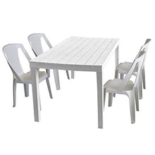 PROGARDEN - Set tavolo da giardino Sumatra, effetto legno, plastica, 138 x 78 cm + 4 sedie impilabili Procida, plastica, bianco