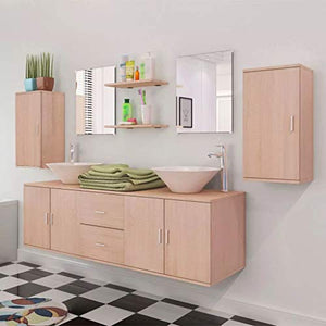 Set di mobili da Bagno 11 Pezzi con lavabo con Rubinetto Mobile portaoggetti Mobile lavabo Mobili Beige