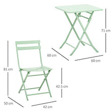 Set Tavolo e 2 Sedie Pieghevoli da Giardino in Metallo Verde