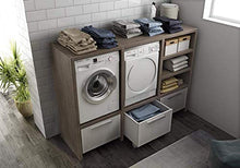 Mobile lavanderia porta lavatrice e porta asciugatrice e carrelli cesti bucato -Misura: H. 143 L.201 P.62 cm Finitura: Rovere Tranche? scuro e cesti Bianchi - 100% made in Italy