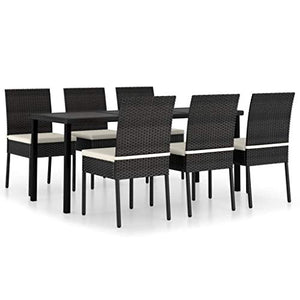 SKM Set da Pranzo da Giardino 7 pz in Polyrattan Nero (54.95kg)