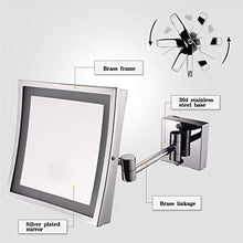 SHY Specchio per Il Trucco a LED da Parete, Specchio da Bagno, Lente d'Ingrandimento 3X Pieghevole in Acciaio Inossidabile, Specchio da Barba, Quadrato, Argento