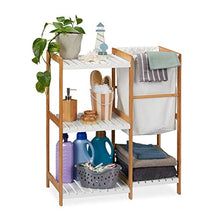 Relaxdays Scaffale Bagno Cesto Portabiancheria, Autoportante, Mobiletto Bambù & Legno MDF, 76x65,5x33 cm,naturale/bianco