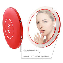Specchio Cosmetico con Specchio per Trucco da 4 Pollici con Luci, Specchio Cosmetico Professionale da Viaggio, Specchio Tascabile Multifunzione con Base di Ricarica Wireless per iOS E Andriod P (Red)