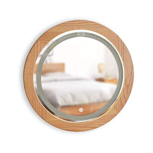 Specchio da Parete Rotondo con Bordo in Rovere -LED Design Lampada | Bagno, vanità, Specchio della Camera da Letto