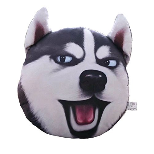 BLOSSOMLIFE 3D Stampato Cuscino 38,1 cm Funny Dog Head Decorativo Peluche, Husky B, Diameter: 15 inch