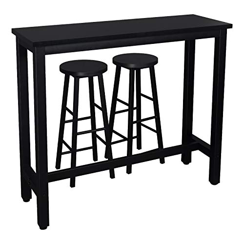 WOLTU Set Mobili da Bar Tavolo con 2 Sgabelli Alti Arredo per Cucina in Acciaio Legno BT17sz+BH130sz-2