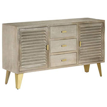 SKM Cassettiera Legno Massello di Mango Grigio e Ottone 140x40x80cm
