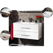 FACKELMANN B.Clever - Set di mobili da bagno, 2 pezzi, 90 cm, con lavabo in marmo e armadietto a specchio a LED