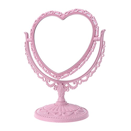 ruiruiNIE 2Sides Specchio Trucco a Forma di Cuore Tavolo Alto Girevole Comò Specchio Compatto Rosa